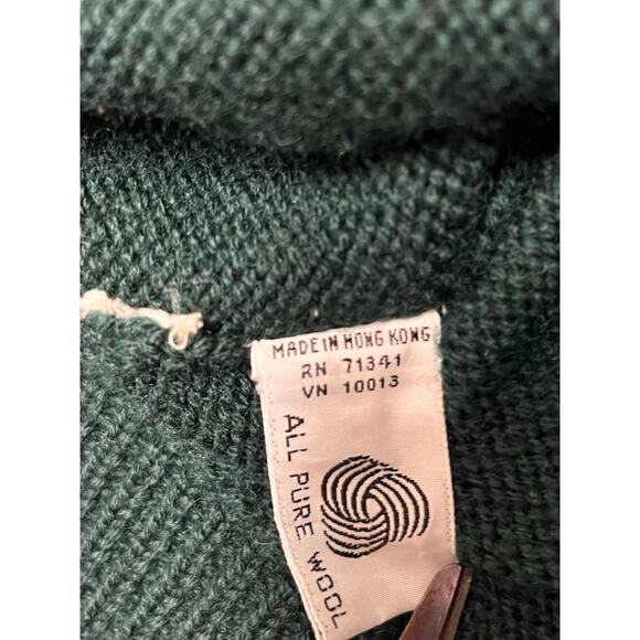 Vtg LL Bean 100% Wool Cardigan Nordic Alpine Green Red Trim Large Grandmacore - Picture 7 of 10